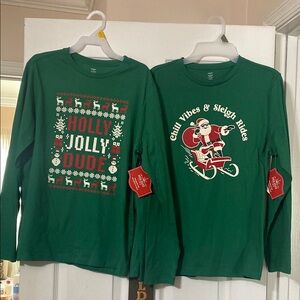 Holiday Time boys long sleeve Christmas graphic tees; XL(14-16), XL(14-16 husky)